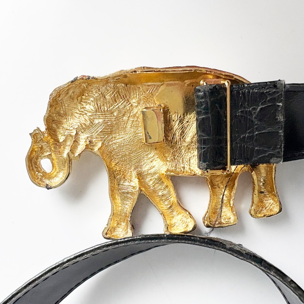 Elephant Belt Buckle with Rhinestones Vintage Retro 1980s with Croc Stamp Strap - Picture 12 of 12
